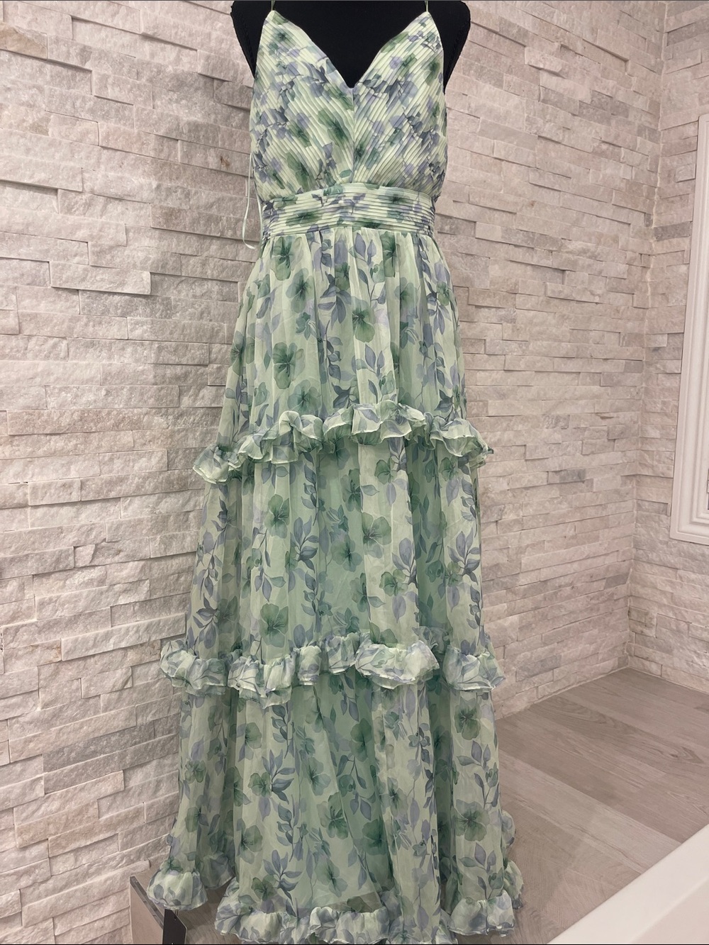 Astr Mint Green Floral Tiered Chiffon Girls' Dress